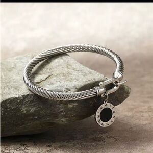 Silver Twisted Cable Bracelet with Roman Numeral Charm